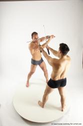 Underwear Fighting with sword Man - Man White Muscular Short Brown Multi angles poses Academic